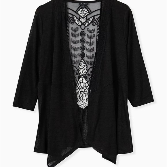 Plus Size Crochet Back, Drape Front Cardigan